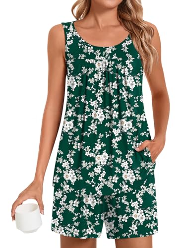 Image of POPYOUNG Pajama Set for Women Summer 2 Piece Lounge Shorts Sets Sleepwear | Womens Pajama Sets Cooling pijamas de mujer for Summer with Pockets Sleeveless Nightwear Outfits Pjs Shorts Set