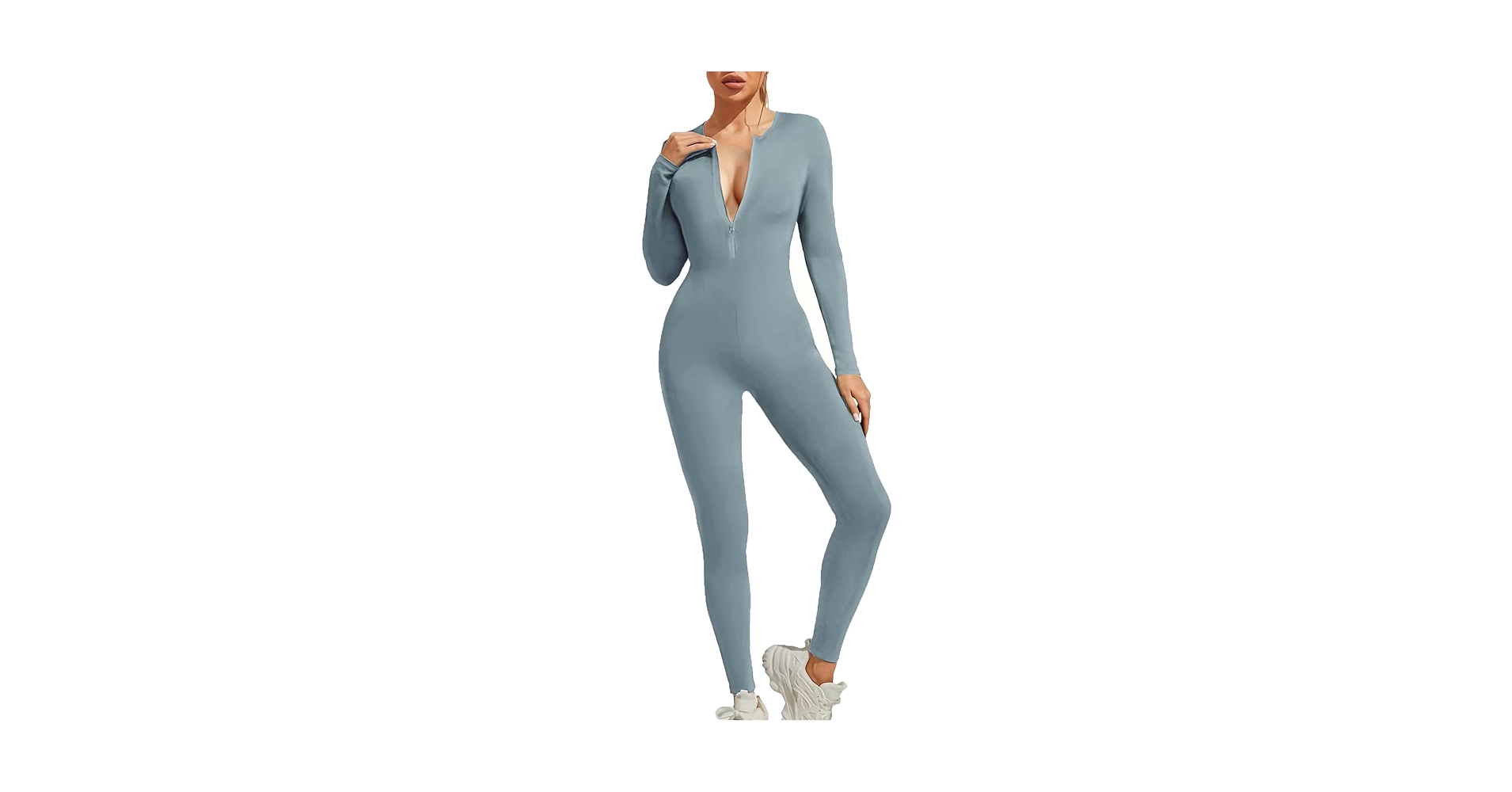 Amazon.com: JOAU Women Long Sleeve Ribbed Knit Jumpsuit Zip