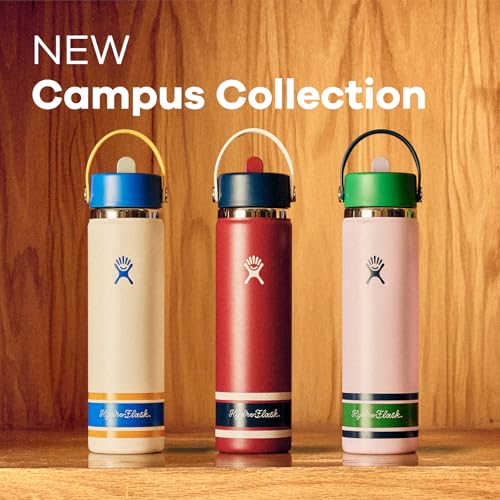 Image of Hydro Flask Water Bottle - Insulated Stainless Steel - Wide Mouth Flex Straw Lid, Non Spill, Leakproof and Refillable in 24 Oz Campus Ivory