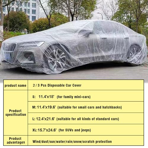 Image of Clear Plastic Car Cover 2pcs Disposable Car Covers, 15.7' x 24.6' Large Size Plastic Car Cover, Waterproof Dust-Proof Full Cover, Effective Protection