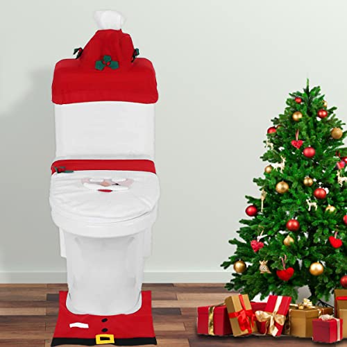 XUEZHE 3 Stück Weihnachten Toilettensitzbezug, Weihnachten WC Sitz Cover, Abdeckung für Wasserspeicher und Teppich, Badezimmer-Dekorationsset Weihnachtsmann, Für Hause, Hotel, Einkaufszentrum Etc – Bild 8