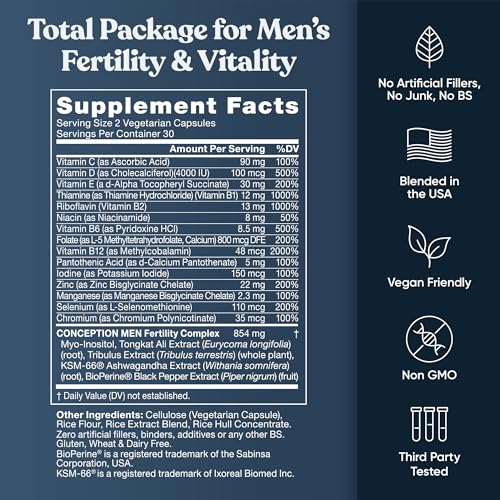 Image of Eu Natural Conception for Him - Male Fertility Supplements with Ashwagandha, Folate & Zinc - Sperm Count, Motility & Strength Support - Fertility Support for Men, 60 Vegetarian Capsules