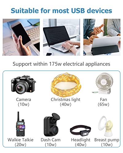 Upgraded FOVAL 175W Power Inverters for Vehicles DC 12V to 110V AC Converter Car Adapter Plug Outlet with [PD USB-C] Multi USB Ports Car Inverter Charger for Laptop Computer