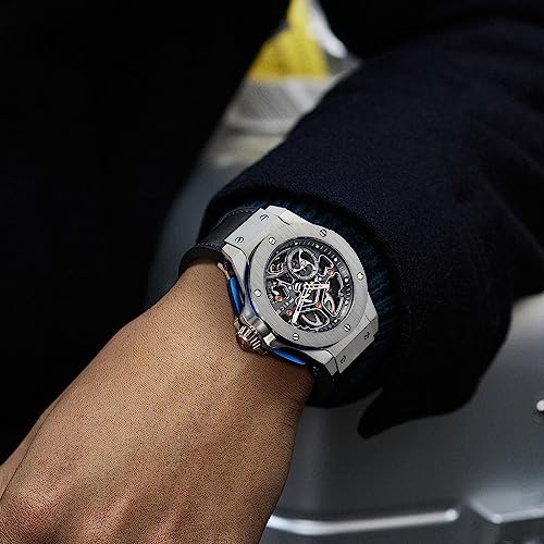 Image of FEICE Skeleton Automatic Watch Men Analog with Stainless Steel Sapphire Mirror Black Silicone Strap FM701, Silver, Modern