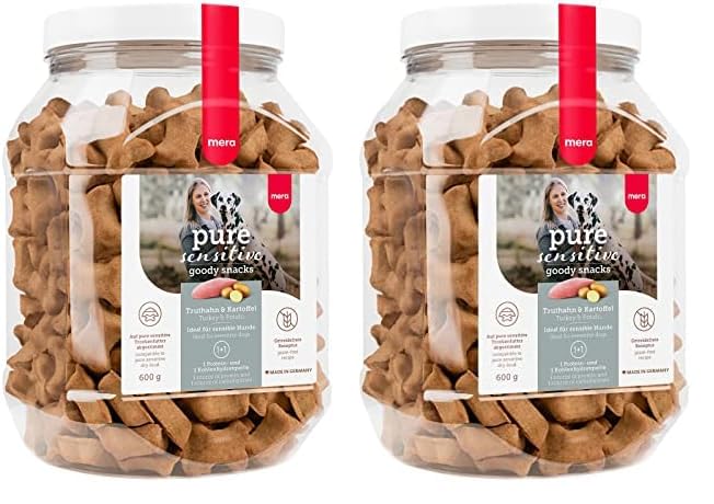 MERA Pure Sensitive Goody Snack Truthahn und Kartoffel (600g), gesunde Leckerlis für Sensible Hunde, Hundesnack glutenfrei für Training und Belohnung (Packung mit 2)