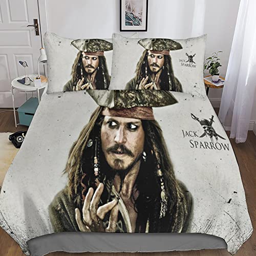 ALOKIT Pirates des Caraïbes Housse De Couette Jack Sparrow Parure De Lit en Microfibre Hypoallergique Enfants Adolescents Garçons 3 Pièces avec Taie d'oreiller King（220x240cm）