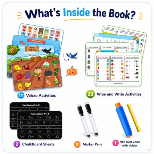 Image of FullnessKids 40+ Activities Busy Book for Toddlers 1-5 Years | Montessori Busy Binder & Preschool Learning Toy | Reusable Velcro & Wipe-Clean Pages | Fine Motor Skills, Sensory Play, School Readiness & Travel Activity Book | Gift for Boys & Girls