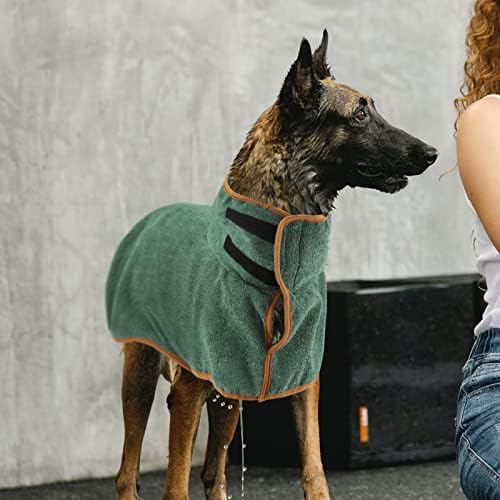Jodsen Dog Drying Coat,Pet Towelling Robe,Fast Drying Super Moisture Absorbent Dog Bathrobe Microfibre Towel,Adjustable Collar and Waist Dog Towel for Large,Medium Dogs Green (L, Green)