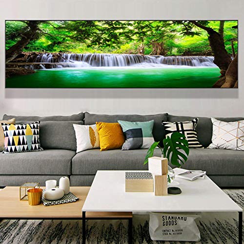 Peinture Murale Cascade Vert Lac Toile Imprimée Grand Format sans Cadre - 3