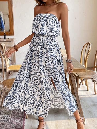 Women's Ruffle Floral Maxi Summer Casual Dress Off Shoulder Wedding Guest Slit Hem Beach Prom Dresses2