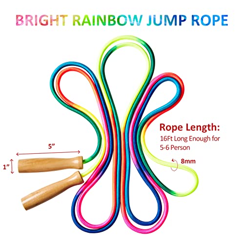 Cuerda de salto doble holandesa multicolor de 16 pies con mangos ergonómicos de madera 3