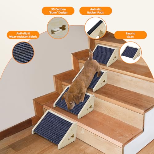 4 Pack Wooden Dog Ramp for Stairs Suits for Small Medium Large Dogs Cats, Pet Steps for Staircase Ramp for Dogs Cats, Need Installation(Gray, S: 11.8 * 9.8 * 5.9 inches) - Thumbnail 6