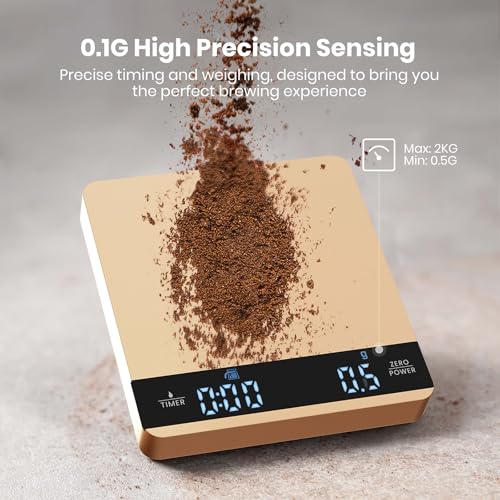 Image of Mini Coffee Scale with Timer, Maestri House Rechargeable Espresso Scale, 2kg /0.1g Accurate Scale for Espresso and Pour-Over Coffee, Portable Digital Kitchen Scale with Automatic Timing-Gold