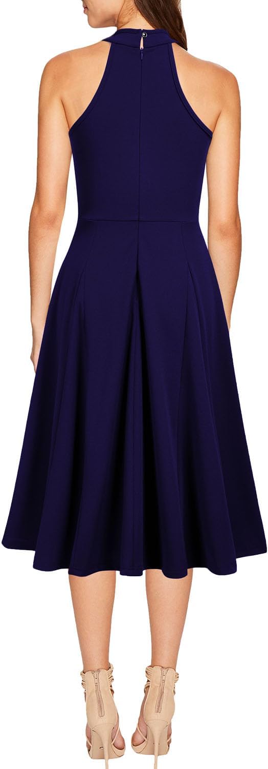 WOOSEA Womens Sleeveless Halter Neck Bodycon A-Line Cocktail Party Pockets Swing Dresses - Image 2
