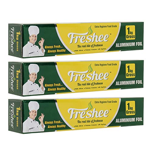 Image of Freshee Aluminium Foil Paper for Food Wrap 1 Kg Gross | 18 Micron Roll for Roti Paratha Sandwich Wrapping Cooking Baking Grilling | Hygienic Foil for Kitchen Office Use | Keep Food Fresh & Warm Pack 3