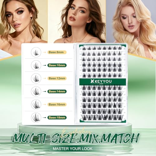Image of Lash Clusters,96 Pcs Cluster Lashes D Curl 14mm DIY Lash Extensions Eyelash Clusters,KEYYOU Volume Wispy Individual Lashes Soft&Comfortable Easy DIY at Home(Y09,D-14mm)