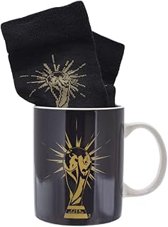 Paladone World Cup Trophy Mug and Socks Gift Set | Black Ceramic Coffee Gold Ankle Football or Soccer Merchandise, PP10281FI, Multicolor