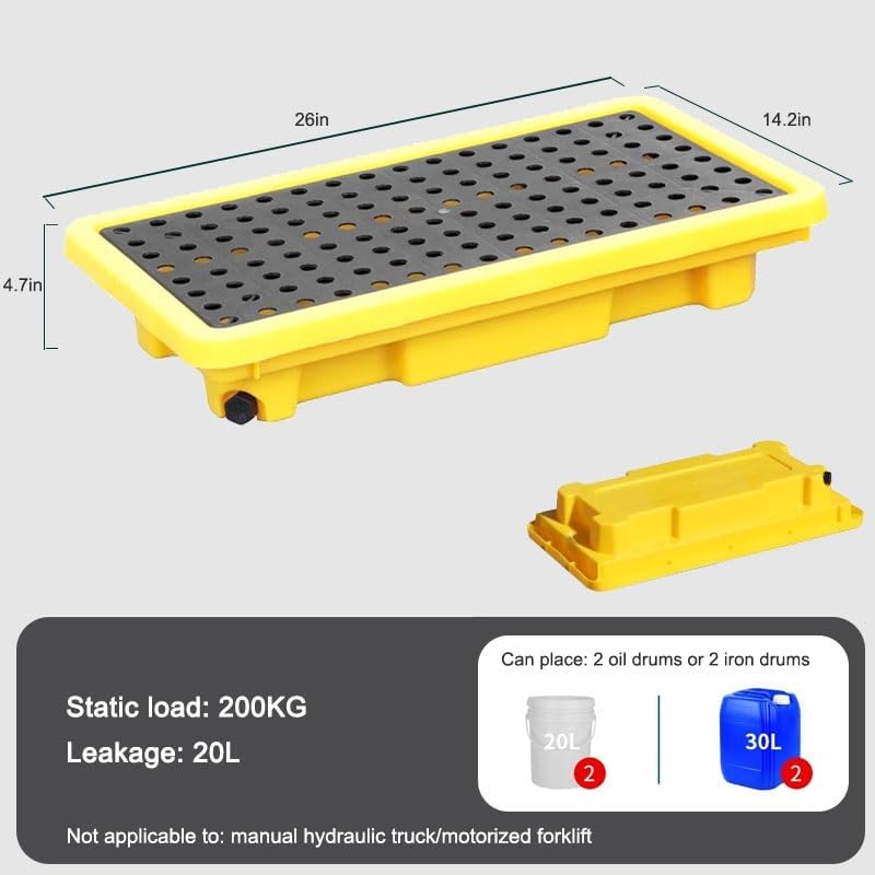 Modular Containment Platform, Industrial Nestable Small Spill Pallet with Drain, Detachable Polyethylene Grating Tray for Garage Supermarket Basement(Yellow-1 pcs,26.0x14.2x4.7in)