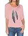 Haola Womens Funny Printed Feather Graphic T Shirts Loose Tops Juniors Tees Pink L