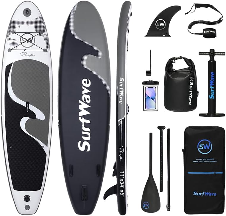Campfun Inflatable Stand Up Paddle Board, 11'x34'' Wide Sup Board with Premium Accessories, Paddle and Pump, Carry Bag, Fin, Ankle Leash, Non-Slip Comfort Deck for Youth & Adults
