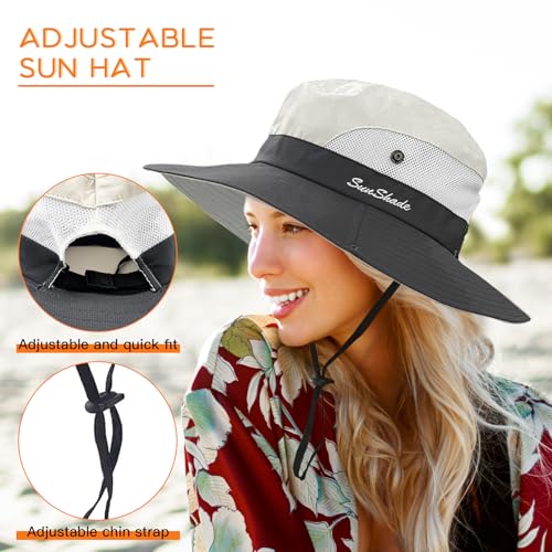Image of Sun Hats for Women Beach Hat Ponytail Hat Womens Sun Hat with UV Protection Wide Brim