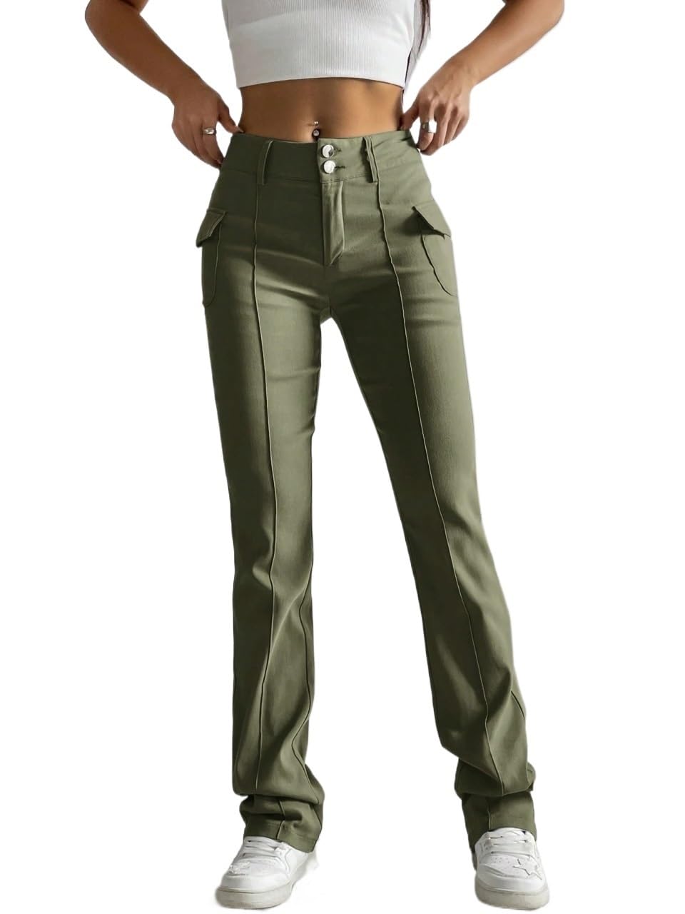 Womens Fall Solid Leg Pants Trousers Green