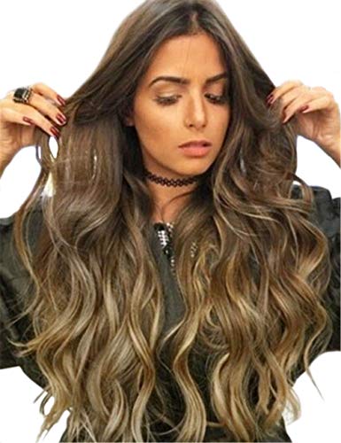 TopWigy Women Long Wavy Wigs 24 Inches Dark Brown Ombre Middle Part Synthetic Full Wig Cosplay Wigs Heat Resistant Hair Long Wigs for Daily Halloween Party