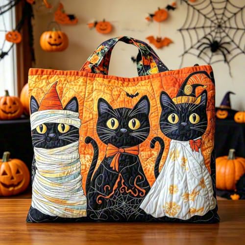Halloween Quilted Overnight Bag Women Large Travel Tote Duffle Pumpkin Cat - image 4