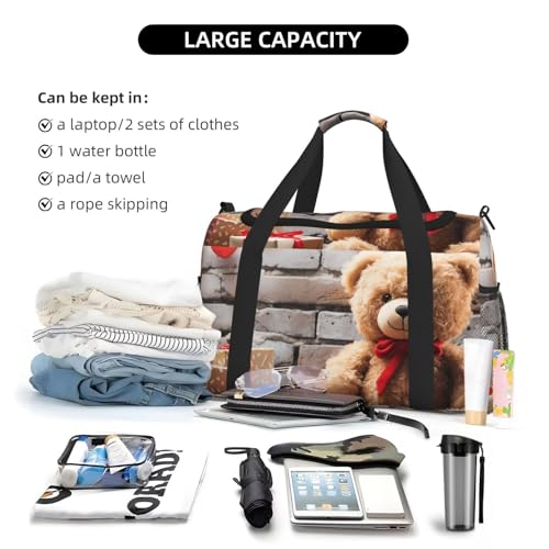 Travel Duffel Bag Lightweight Waterproof Carry On Tote Bag Foldable Weekender Overnight Bags Cute Bear Valentine Gift Sport Gym Bag For Women Men4