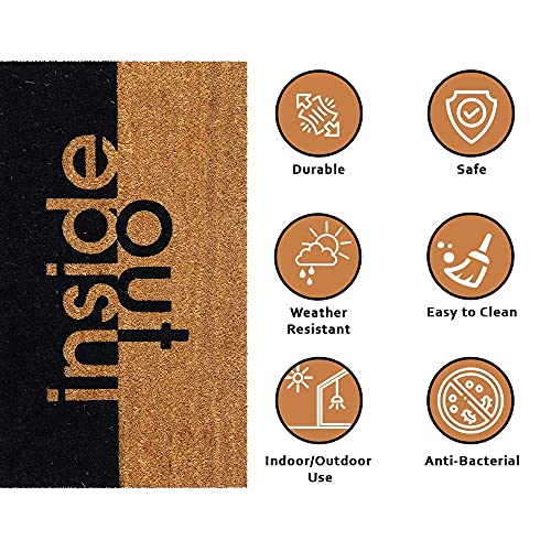 Image of Onlymat Coir Doormat for Entrance, Non Slip Door Rectangular Rug with Heavy Duty PVC Backing, Perfect Multipurpose Mat with Indoor-Outdoor Print, Black and Brown, 29.72 inchx17.72 inch