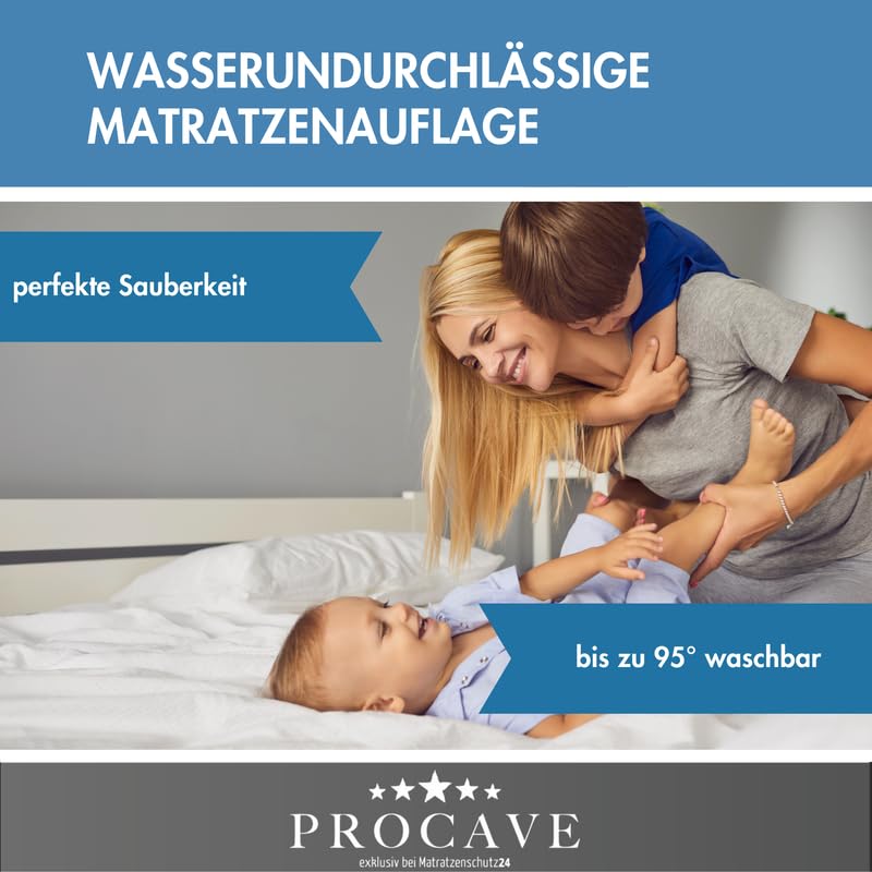 PROCAVE - Coprimaterasso Impermeabile in Blu, Traspirante e Lavabile, 80 x 190 cm, per Materasso Altezza 22 cm, Made in Germany