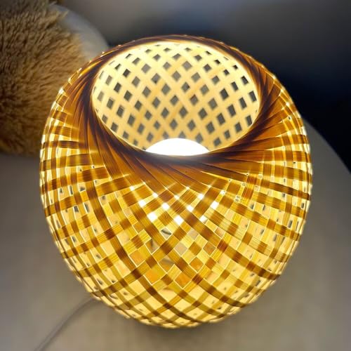 Bambus-Weblaterne, Tischlampe, Nachttischlampe, ländlicher Stil, Nachtlicht, dekoratives Licht, Tischbeleuchtung, Bambus-Weberei, Schreibtisch-Lampenschirm für Schlafzimmer – Bild 4