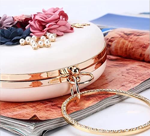 Image of TOOBA Handicraft Women's Round Shape Clutch Bag Purse | Floral Bag, Bridal Purse & Party Handbag Design with Ring Handle - Wedding & Special Occasion Clutch
