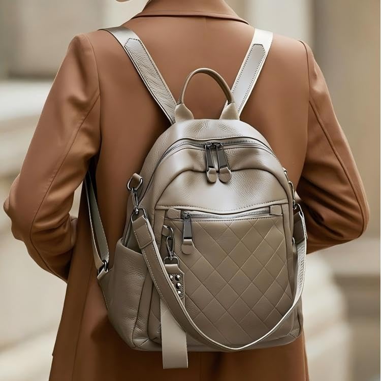 Image of Genuine Leather Backpack Purse For Women | Fashion Convertible Ladies Shoulder Bag Grey