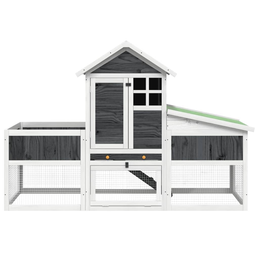 Conejera de Madera Maciza de Pino Gris 170x63x113 cm, JUNZAI Jaula Cobaya, Jaulas para Conejos, Jaula Hamster, Casa Conejo, Casita Conejo, Nido Conejo