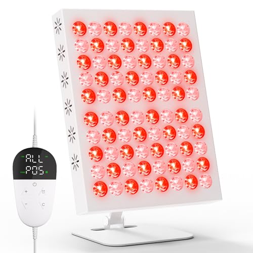 Hottoerak Lámpara de luz roja 80 LED con 62 W, 660 nm y 850 nm, lámpara infrarroja con 5 niveles de brillo y temporizador 10/20/30, diseño de escritorio ajustable, luces rojas para el hogar, la
