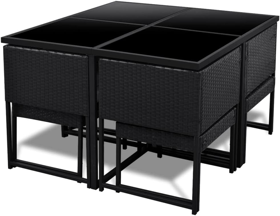 9 Piece Patio Dining Set with Cushions,Balcony Decor,Party Furniture,Patio Decor,Comfortable Casual Furniture,Suitable for Balcony, Deck, Backyard, Patio, Garden, Poly Rattan Black