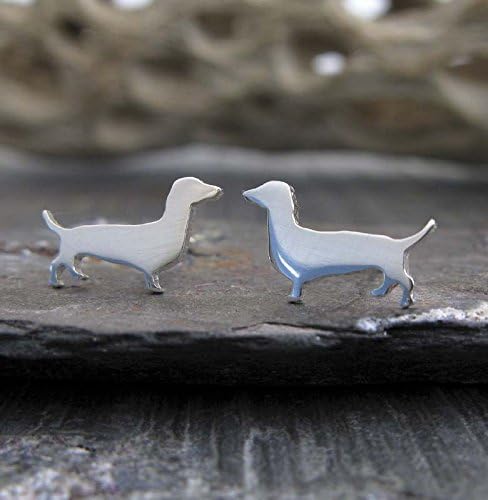 Dachshund Dog Stud Earrings Polished Sterling Silver polished Handmade in USA