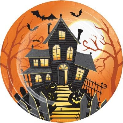 Halloween Party Decorations, Halloween Haunted House Theme Printed 9 Inch Round Paper Plate, Box of 96