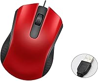 Vista 1 de Ratón de computadora USB con cable con diseño ergonómico, ratones de computadora USB para computadoras portátiles y PC, oficina y hogar (negro, rojo)