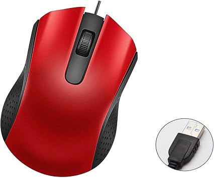 Wired USB Computer Mouse - Ergonomic Wired Mouse for Laptop PC Office Home Mouse Black, Red