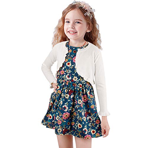 Girls Long Sleeve Bolero Cardigan Shrug Beaded Lace Cotton Flower Jacket Shrug Short Cardigan Dress Cover Up3