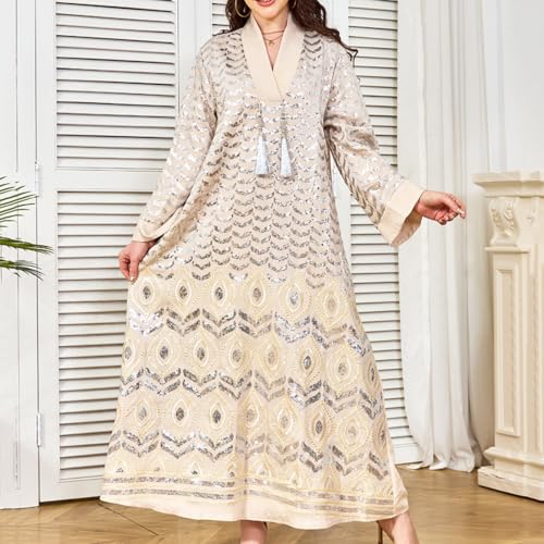 Vestido bata holgado con borlas y diseño en capas para mujer 2
