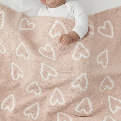 Image of CREVENT 30 inchX40 inch Cozy Soft Warm Chenille Baby Blanket for Girls Boys, Newborn Essentials for Infant, Baby Shower Receiving Gift - Pink Heart