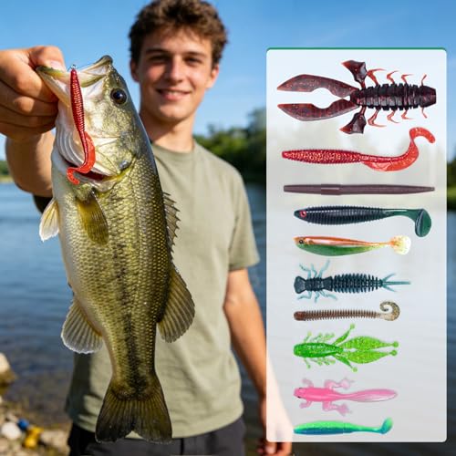 Image of Clearance Bionics-Designed Durable Soft Plastic Fishing Lures Kit with Bonus Accessories, 3 /4 /5 /6 Inch, 9-Type Lifelike Swimbaits in One Gear Set Included Tackle Box for Bass
