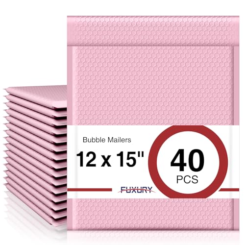Image of Fuxury 12x15 Bubble Mailers 40 Pack Light Pink Padded Envelopes Large Shipping Envelopes for Clothing, Books, Gifts, Self Seal Waterproof Opaque Thick Mailers for Small Business