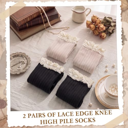 Image of Syhood Cotton Women thigh high socks with Lace Trim over the knee High Socks Boutique Lace Tall Boot Stockings for Women