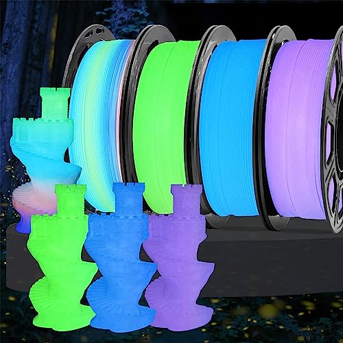 Image of MIKA3D Glow in Dark PLA 3D Printer Filament Bundle, Glowing in Dark Fluorescent Green, Blue, Purple, Rainbow, Each Spool 0.25kg, 4 Spools, Total 1KG Dark Fluorescent PLA Multicolor Packed 250g X 4