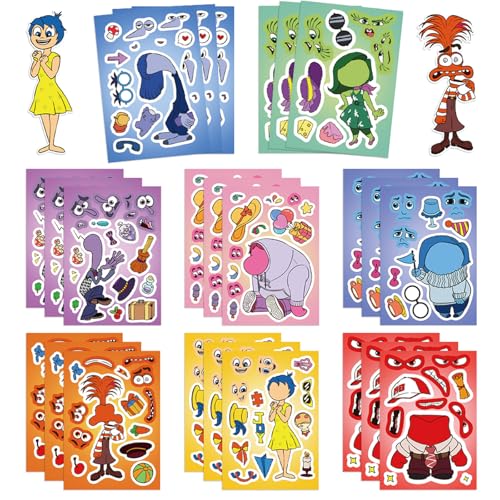 24 Sheets Inside Out Make a Face Stickers for Kids Make Your Own Mixed & Matched with 8 Designed Characters(3 of Each) Sticker for Birthday Party Supplies Favors Class Reward (Inside Out)