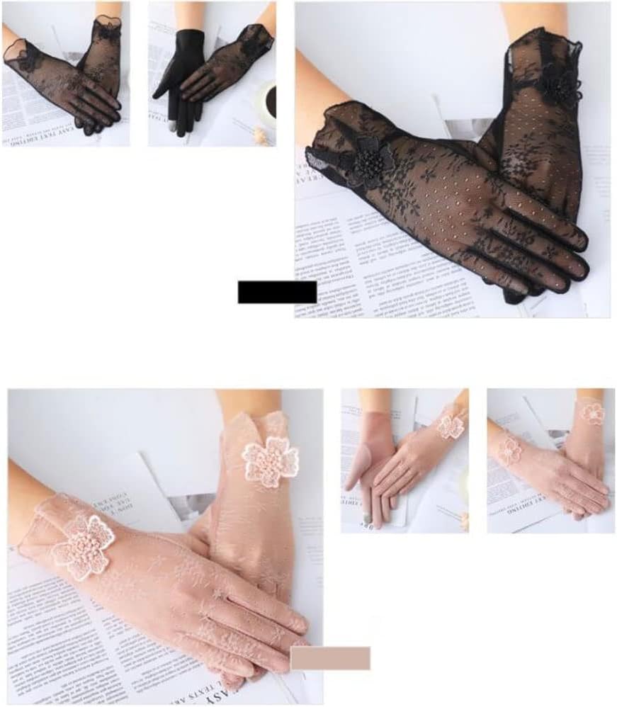 Ladies Lace Gloves Women Tea Party Gloves Floral Lace Tulle Gloves Elegant Short Gloves Courtesy Summer Gloves (Color : I, Size : One Size)